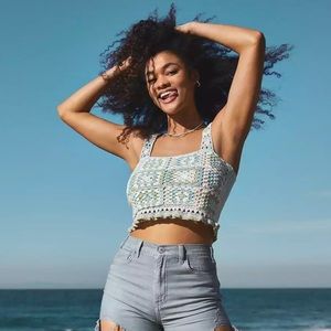 American Eagle Crochet Crop Top Tank XS